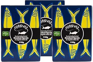 Fish 4 Ever | Smoked Sprats In Organic Extra Virgin Olive Oil - Sustainably Fished. Tin Canned Food Rich In Omega-3. Great With Fresh Bread, Pasta and Salads |110g (Pack of 3)