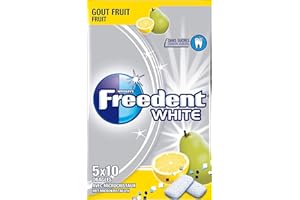 FREEDENT WHITE - Chewing-gum au goût Fruit sans sucres - 5 paquets de 10 dragées - 70g