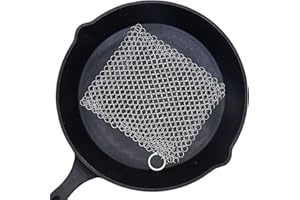 Koliyn Cast Iron Scrubber 6 Inch Stainless Steel Scrubber Cast Iron Cleaner Household Chain Scrubber for Cast Iron Pans, Skillet, Wok, Pot, Dutch Ovens Chainmail Scrubber