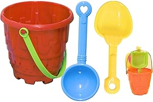 Guilty Gadgets Smiley Face Bucket Set 4pc for Beach Holiday and Sand Pit - Includes Shapes/Bucket/Spade - Randomly selected from 4 colours