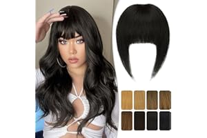 RUWISS Frangia Clip Capelli Veri Natural Frangetta Frontale Clip Extension 100% Capelli Veri Thickbangs Hair Clip Frangia Posticci per Capelli Umani per Donna(Marrone Nero)
