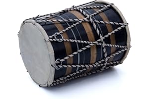 THE GREAT INDIAN BAZAAR Global Village Bazaar Tambour de tabla folklorique indien classique en bois et cuir fait à la main - Ensemble main percussion | Instruments de monde de musique punjabi dholak dholki -Multi,20 x 15 cms