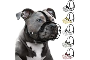 BUDKAS Pitbull - Bozal para Perro, máscara de Metal, Cesta de Alambre Segura, Correas de Cuero Ajustables y duraderas para Perros Grandes (Negro)