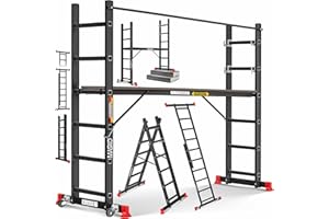 Masko® Echafaudage de Construction en Aluminium, Cadre en Aluminium, échelle, Cadre de Plate-Forme de Travail, jusqu'à 150 kg, revêtement antidérapant, échelle d'échafaudage, certifié GS (en 131)