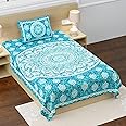 RajasthaniKart® Pure 100% Cotton Single Bed Sheet with 1 Pillow Cover (Bedsheet for Single Bed Cotton, Green Star)