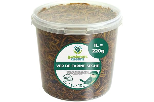 vers de Farine séchés GardenersDream - Friandises nutritives pour Oiseaux Sauvages (1L)