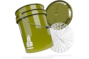 MAGIC BUCKET | Auto Handwäsche Bundle | Wascheimer mit passendem Eimer Deckel 5 US GALLONEN ca. 20 Liter | Mit Grit Guard Eimereinsatz Schmutzsieb | Waschset Khaki/Weiß