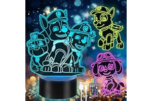 EYGERUR 3 Stück Paw Dog Patrol Nachtlicht für Kinder,Paw Dog Patrol Spielzeug ab 2 3 4 5 6 7 Jahre Jungen Mädchen Geschenk,Paw Dog Patrol Lampe,3D LED Nachttischlampe,16 Farben Ändern mit Fernbedienung