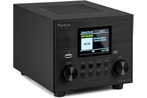 Audizio Vieste - Radio DAB+ con Bluetooth, subwoofer 60 W, FM, USB MP3, ingresso AUX, doppia sveglia, telecomando, design moderno e compatto, colore nero