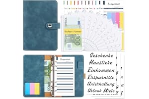 ‎MRSSBEA Budget Planner Deutsch, Budgetplaner mit Folien Deutsch, A6 Budget Binder Geldumschläge Umschlagmethode, Budgetplaner Geld Organizer, Geld Sparen Mappe, 10 pcs Bindertaschen, 12 pcs Budget Blätter