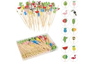 Bekeify Bastoncini per Cocktail in Legno 200 Pezzi Bastoncino da Cocktail 12cm Colorati Spiedini di Frutta Bastoncini di Canape per Matrimoni Bar Bevande Antipasti Panini e Feste Decorativi