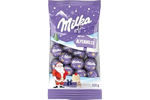 ‎MILKA Milka Weihnachts-Kugeln Alpenmilch – Zarte Schokoladenkugeln aus 100% Alpenmilch-Schokolade – einzeln verpackt – 100g