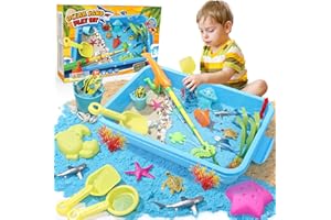 G.C Sabbia Cinetica Bambini Sabbiera con 900g Magica Sabbia Stampi di Sabbia Figure Animali Marini Conchiglie e Gioco Pesca Giocattoli Sensoriali Giochi Sabbia Regalo per Bambino Bambina 3 4 5 6 Anni