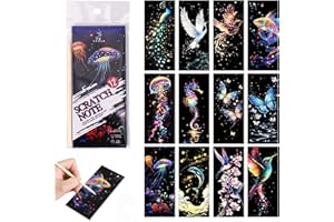 QINXUANGE 12 PCS Animal World Rainbow Scratch Art Bookmarks Set with Wooden Stylus – Adult & Kids Scratch Art Kit, No Paint or Brushes Needed, Arts & Crafts for Creativity & Relaxation