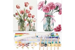 gelrovaled Pintar por Numeros Adultos, DIY Pintura por Números, Kit de Pintura al óleo de Lienzo DIY para con Pinceles, Pigmento Acrílico, 2Pack 30 x 40cm, Flower 02