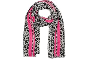 styleBREAKER Damen Schal mit Leo Muster und farbigem Streifen | Weiches Material mit Fransen | Animal Print Tuch in One Size