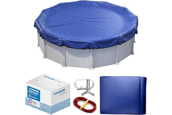 Yankee Bâche Piscine Ronde pour 420–460 cm | Diamètre Bâche Ø 520 cm | Bleu | Housse de Protection Été Hiver | Couverture PE 200 g/m² Renforcée | Résistante aux UV et Déchirures