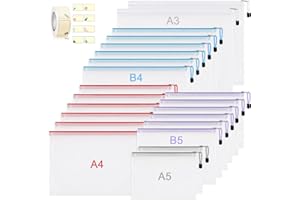 TUFA Sacchetto del Documento, 22 Pezzi Buste Plastica Zip A3+A4+A5+B3+B5, Sacchetto di Zip Impermeabile Mesh per Documenti, Ricevute, Cosmetici, Materiale Scolastico