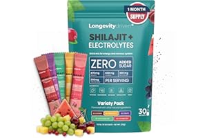 LONGEVITY DRIVEN Shilajit Pure Poudre D'électrolytes 1620 mg pour Hommes et Femmes - Boisson Vitalité et Longévité avec Shilajit Himalaya, Magnésium, Sodium et Potassium, 5 saveurs - 30 portions