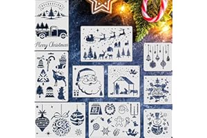 WGIJXA 10 Stück Schablonen Weihnachten, 3 Größen Stencil Schablone Weihnachts Klein Groß Weihnachtsschablonen Malen Frohe Schriftzug Kinder, Schneespray Fenster Schablonen Tannenbaum Schneeflocken Rentier