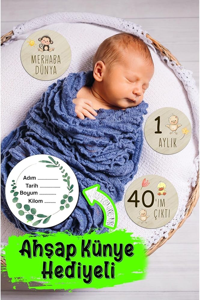 kutuTR Ahşap Türkçe Aylık Plak Seti Bebek Fotoğraf Kartları Ahşap Bebek Anı Kartı Yenidoğan Hediyesi, 8692016029681