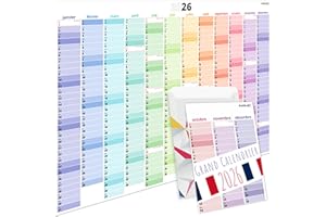 PACKLIST® Grand Calendrier Mural 2026 en Français, Fériés Nationaux - Calendrier 2026 Grand Format XXL A1 84 x 60 cm. Planificateur Familial pour L'organisation Familiale, les Études et le Travail !