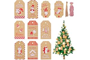 ESPORTIC Geschenkanhänger Weihnachten, Geschenk Anhänger Kraftpapier, Geschenkanhänger Anhänger Etiketten mit Jute-Schnur Vervollkommnen Sie für das Dekorieren von Weihnachtsbaum DIY Deko Geschenk (100pcs) (A)