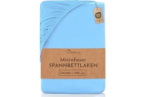 NatureMark Prześcieradło z gumką z mikrofibry, wiele rozmiarów i kolorów, produkt markowy (140 x 200 – 160 x 200 cm, jasnoniebieski)