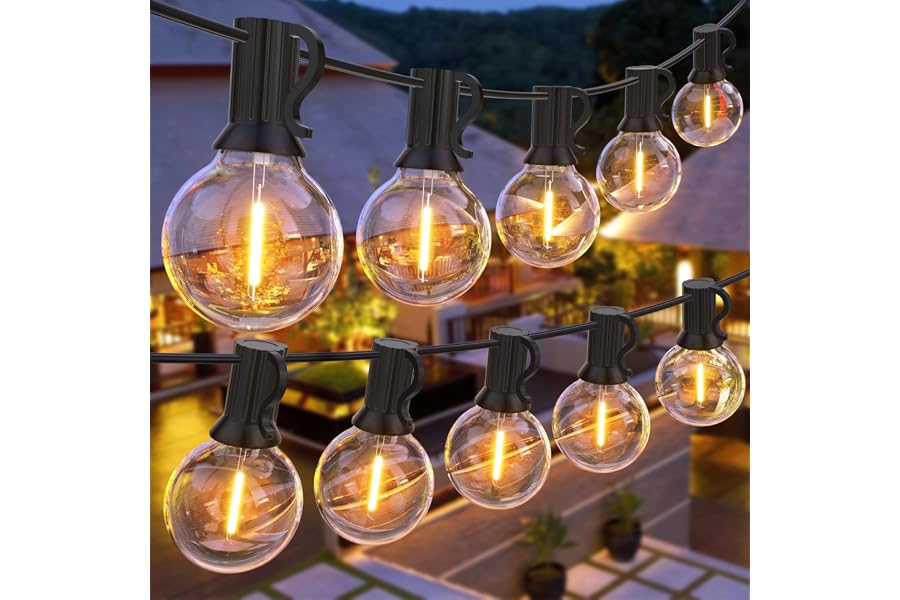 LED Lichterkette Außen, GPATIO 30M Lichterkette außen strom mit 50+2 Stk. Warmweiße G40 Glühbirnen Plastik, IP45 Wasserdicht Innen/ Außen Lichterketten für Garten, Terrasse, Hochzeiten, Partys