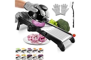 MASTERTOP Adjustable Mandoline Vegetable Slicer, Upgraded Professional Mandolin Slicer for Potato Cabbage Onion Fruits, Stainless Steel Kitchen Mandoline Food Slicer with Gloves and Cleaning Brush