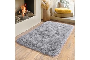 ‎BSGIFT BSGIFT Teppich Hochflor Flauschig 60x110 Läufer Grau, Shaggy Langflor Teppich Wohnzimmer rutschfest für Schlafzimmer Kinderzimmer, Modern Wohnzimmerteppich Bettvorleger High-Pile Carpet