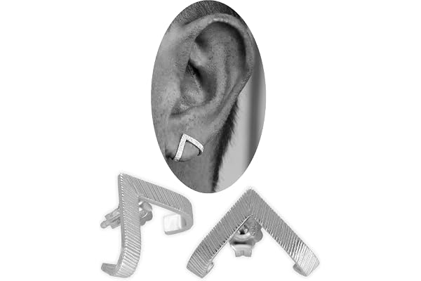 Boucles d'Oreilles Créoles Triangle Martelé pour Homme en Argent Sterling 925, Design Masculin Audacieux, Hypoallergénique - Fait Main par Emmanuela