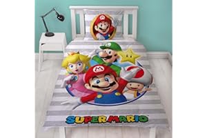 FAMILANDO Luigi Yoshi - Juego de cama infantil reversible (135 x 200 cm, 80 x 80 cm, 100% algodón, linón)