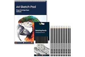 CREAVVEE Drawing Sketching Pencil Set – A4 Sketch Pad (90 GSM, 40 Sheets) + 12 Sketching Graphite Pencils (6B–6H) – Complete Art Set for Shading, Blending & Detailed Sketching – Ideal for Artists & Students