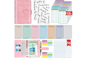 WENMTHG 2 in 1 Budget Planner, A6 Money Saving Wallet with 7 Savings Challenge Trackers, Budget Binder with 12 Cash Envelopes and 12 Expense Sheets, Cash Stuffing Money Organiser Book for Travel Diary, Pink
