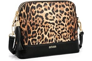 BITUOR Umhängetasche Damen Handtasche leo leoparden tasche mit zwei ReißverschlussFächern Fransenverzierung leopard bag leopardentasche leoprint taschen damen mit Verstellbar Schultergurt