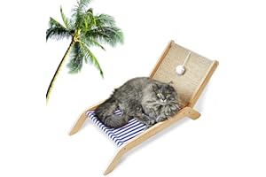 PETKARAY Silla de playa para gatos, camas elevadas para gatos de interior, tumbona acogedora original con rascador de sisal y bola de juguete
