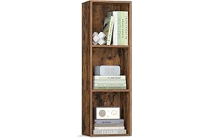 VASAGLE CUSTOS Collection - Bookshelf, 3-Tier Cube Bookcase, Storage Shelving Unit, Display Shelf, Open Compartments, 24 x 30 x 94.8 cm, Living Room, Home Office, Bedroom, Rustic Brown LBC433K01