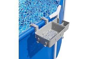 Pool Storage Basket, FEAHRZEUG New Upgrade Pool Basket with Retractable Fixed Hook, Pool Accessories with Pool Drink Cup Holder for Rectangle Pool Above Ground Metal Frame Pools Garden, Grey,1PC