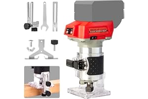 NICHILAS Cordless Trimmer Routers for Milwaukee M18 Battery, Woodworking Joiner, Cutting Palmming Tool 6 Speed Adjustable, LED Light, 1/4" Collet with Guide Ruler and Wheel