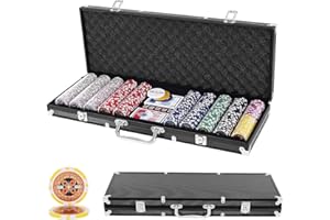 GOPLUS Maletín de póker de aluminio profesional con 500 fichas y 2 juegos de tarjetas, 3 dealers, 1 alfombra, juego de póker de estilo casino, juego de póker para casa y casino (negro)
