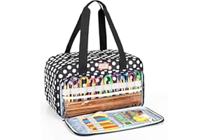 CURMIO Borsa portaoggetti in lana per filati, borsa per il trasporto per progetti a maglia, ferri da maglia e altri accessori (senza accessori inclusi), punto bianco
