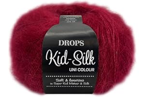 Frida's Wollhaus Drops 25 g Kid-Silk Mohair & Seda Encaje Hilo de Encaje Mullido 47 Colores (14, Rojo)