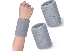 Greoer Sports Wristbands, 2 Pieces Elastic Cotton Sweat Bands Wristbands for Men&Women, Absorbent Black Sports Wristbands for Basketball, Baseball, Football, Tennis, Running Sport