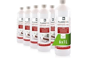 Höfer Chemie FLAMBIOL® Bioéthanol 6 x 1 L Ultra Pur 100% - Combustible Écologique pour Cheminées de Table et Poêles en Acier Inoxydable, Combustion Propre et Inodore