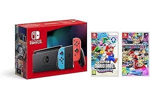 Consola Nintendo Switch - Color Azul Neón/Rojo Neón + Super Mario Bros. Wonder + Mario Kart 8 Deluxe