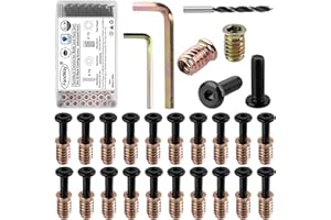 FandWay 15 Sets M8x30mm Furniture Screw Nut,M8x20mm Threaded Inserts for Wood,Connector Bolts and Nuts Set,Flat Head Allen Screw-in Nuts,Hex Socket Drive with Wrenches.