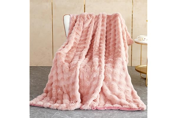 Shanna Mjuka, varma filtar i kaninfuskpäls, fleecefiltar, 1 000 g/m², överkast för soffa, stor, fluffig, mångsidig filt, sängöverkast, för sovrum, soffa, resor, barn, camping (rosa, 130 x 160 cm)