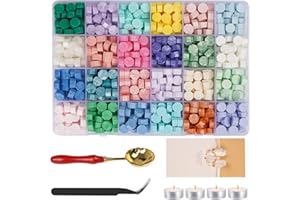 ‎MICTER Siegelwachs Perlen Set, 24 Farben 600 Stück Siegelstempel Achteckig mit 1 Löffel, 4 Weißen Kerzen und 1 Pinzette für Wachs Umschlägen, Briefe, Hochzeitseinladungen Karten und DIY