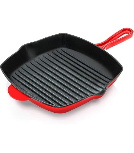 Padella Grill Antiaderente NutriChef 28 Cm - Ghisa, Senza PTFE/PFOA, Rilievi Alti, Manici Robusti, Lavabile In Lavastoviglie